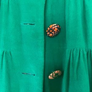 Whimsical vibrant green Judith March coat, size small. Satin lined.